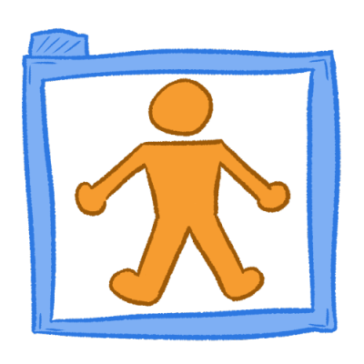 a digitally drawn image of an orange-coloured person inside a transparent blue folder